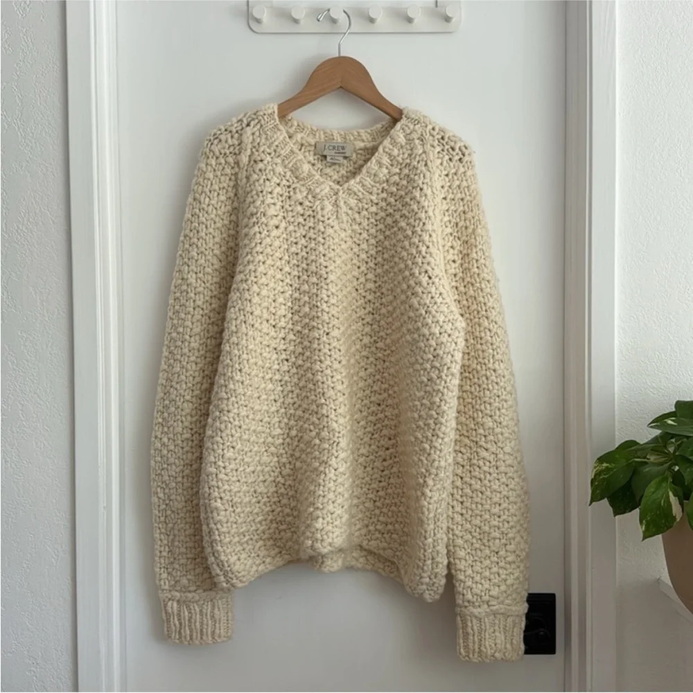 NWT J. Crew 100% Wool Handknit Fisherman Sweater - Picture 2 of 13